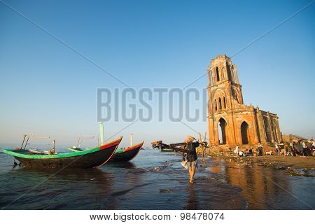 The fallen church in sunrise