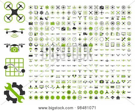 Air drones and quadcopter tools icons