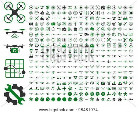 Air drones and quadcopter tools icons
