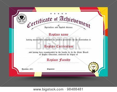 Certificate Of Archievement Template Design. Vector Illustration