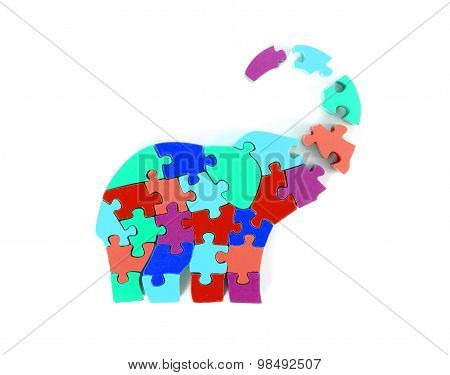Colorful Puzzle Pieces In Elephant Shape