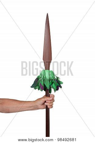 Old Hand Hodling An Old Wooden Spear