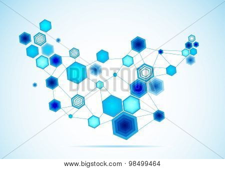Abstract Network Background, Blue Linked Hexagons