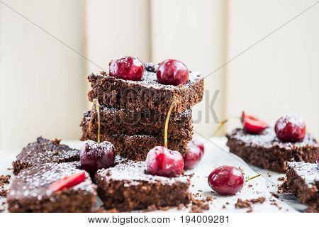 Double Chocolate Brownies With Cherries