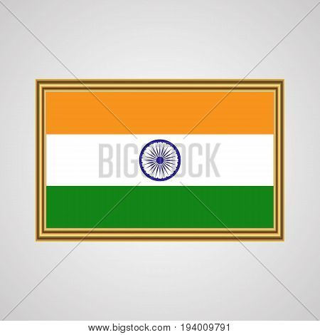 vector of india flag in golden frame on a gray background