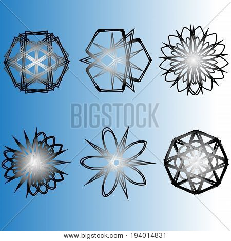 Geometric pattern symbols fractale pentagram astrology stamp label