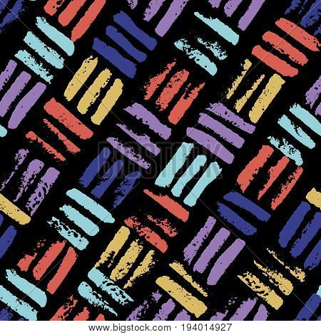 Abstract geometric seamless hand drawn pattern. Colorful brush painted background. Modern grunge texture.