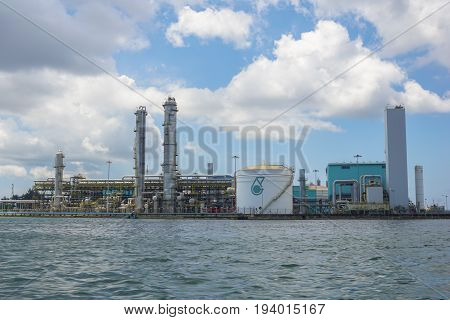 Labuan,Malaysia-May 1,2017:View of the Oil and gas,oil refinery,refinery plant,refinery factory petrochemical plant in Labuan,Malaysia.