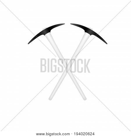 Two crossed mattocks in black design with white handle on white background