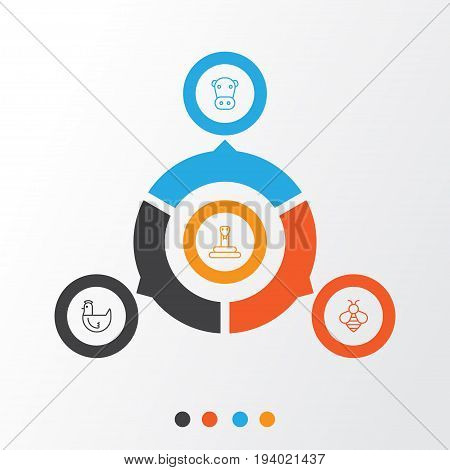 Zoo Icons Set. Collection Of Hen, Serpent, Kine And Other Elements. Also Includes Symbols Such As Serpent, Honey, Kine.