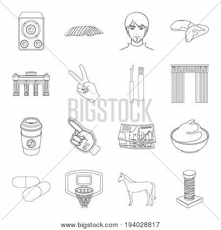 scraper, sewing, sport and other  icon in outline style.health, history, finance icons in set collection.