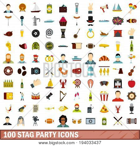 100 stag party icons set in flat style for any design vector illustration