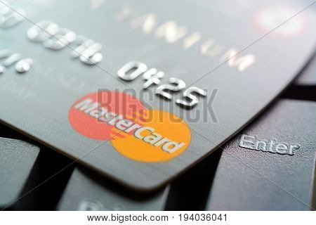 Credit Card With Mastercard Logo On Computer Keyboard