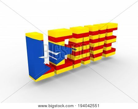Leave word textured by flag of the Catalonia flag. 3D rendering