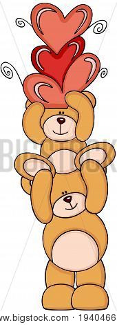 Scalable vectorial image representing a teddy bears with hearts, isolated on white.