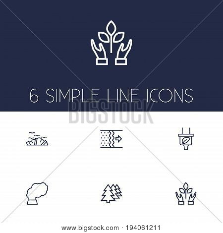Set Of 6 Ecology Outline Icons Set.Collection Of Afforestation, Plug, Air And Other Elements.