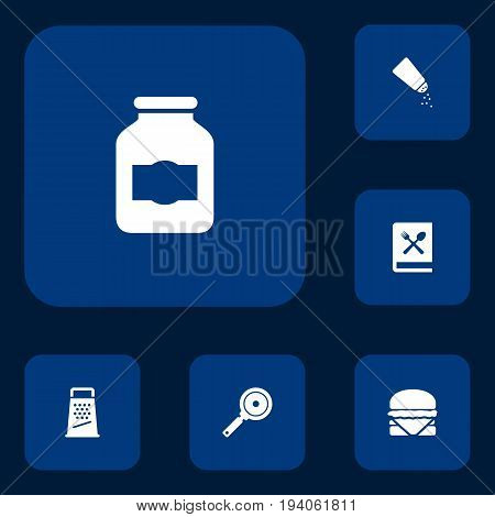 Set Of 6 Culinary Icons Set.Collection Of Non-Stick, Cooking Instruction, Jar And Other Elements.