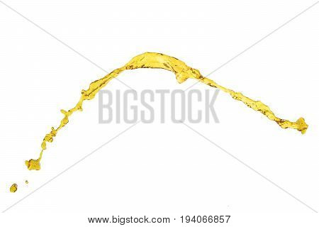 flying beautiful oil splah isolated over white background and drops