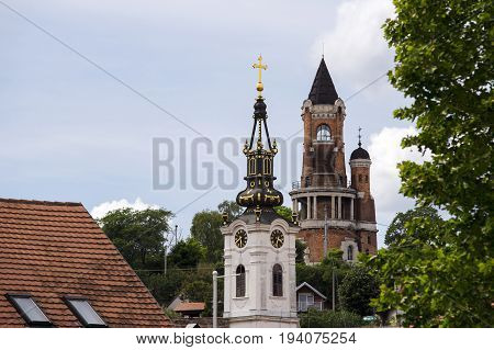 Gardos Tower and orthodox church in Zemun,Serbia