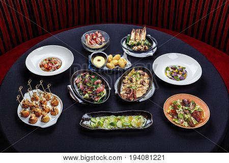 Selection of pan-Asian dishes on the table