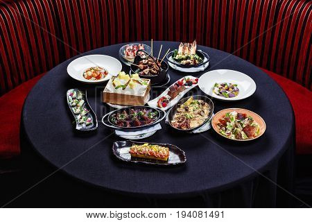 Selection of pan-Asian dishes on the table