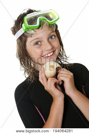 little girl with swim glasses and neoprene
