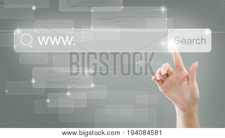 Www and Internet Surfing Concept with Pointing Female Hand and Empty Address Bar