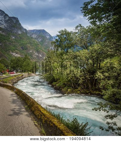 Scenic view of the fjord, photo taken from the Undredal land