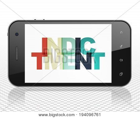 Law concept: Smartphone with Painted multicolor text Indictment on display, 3D rendering