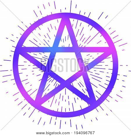 Pentagram icon brush drawing magic occult star symbol. Vector illustration in vibrant purple isolated over white.