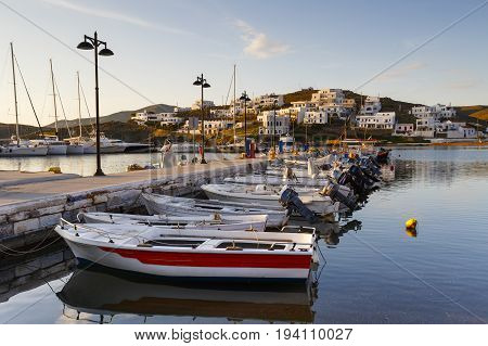 LOUTRA, GREECE - MAY 24, 2017: Loutra village on Kythnos island early in the morning on May 24, 2017.
