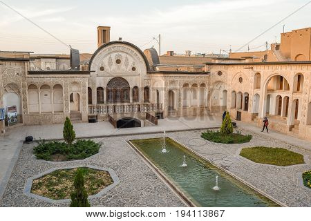 KASHAN IRAN - OCTOBER 20 2016 : Courtyard of the Tabatabaei House a historic house in Kashan Iran. It was built in early 1880s for the affluent Tabatabaei family.