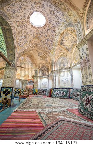 KASHAN IRAN - OCTOBER 20 2016 : Beautiful interior of Sultan Mir Ahmed Hammam (Bathhouse) famous place and tourist attraction Persian culture in Kashan Iran