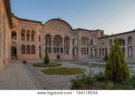 KASHAN IRAN - OCTOBER 20 2016 : Courtyard of the Tabatabaei House a historic house in Kashan Iran. It was built in early 1880s for the affluent Tabatabaei family.
