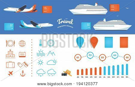 Travel infographics elements. Icons illustrations graphics banners. Use for your business presentation web sites advertising etc Vector eps 10