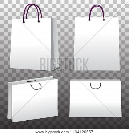 Paper shopping bags set on transparent background. Elements for your design. Vector eps 10.