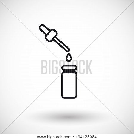 Dropper bottle with drop thin line web icon Outline design of aromatherapy or medicine object with round shadow vector illustration