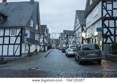 FREUDENBERG GERMANY - FEBRUARY 21 2016: Half-timbered houses of Freudenberg a town in North Rhine-Westphalia Germany