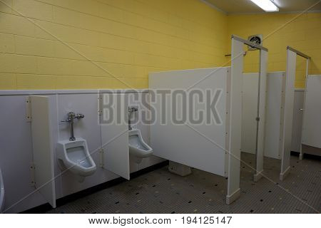 INDIAN RIVER, MICHIGAN / UNITED STATES - JUNE 18, 2017: Toilets are available for visitors to the Cross in the Woods Roman Catholic National Shrine.