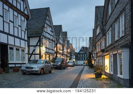 FREUDENBERG GERMANY - FEBRUARY 21 2016: Half-timbered houses of Freudenberg a town in North Rhine-Westphalia Germany