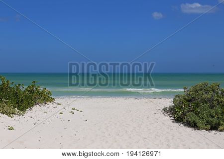 mexican white beach near cancun turqouis Water