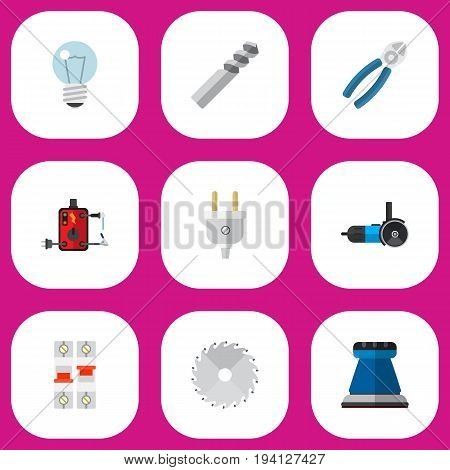 Set Of 9 Editable Electric Icons. Includes Symbols Such As Bulb, Emery Paper, Breaker And More. Can Be Used For Web, Mobile, UI And Infographic Design.