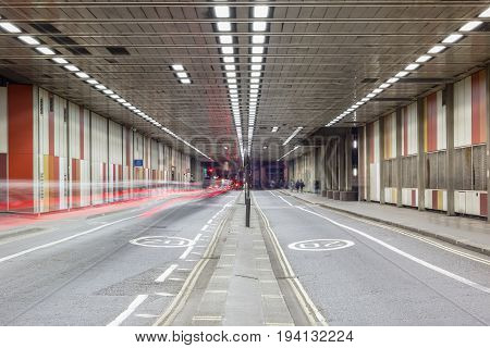 Beech Street tunnel in Barbican City of London