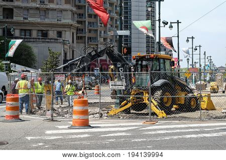 PHILADELPHIA, UNITED STATES - April 25, 2016: Road under construction in Philadelphia, Pennsylvania, USA