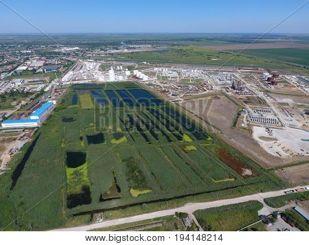 The Sewage Treatment Plant In Slavyansk-on Kuban. Water For Sewage Treatment In A Small City. Bright