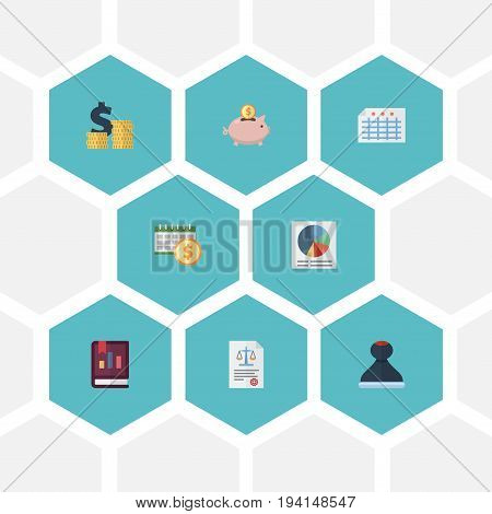 Flat Icons Act, Mark, Coins Pile And Other Vector Elements. Set Of Accounting Flat Icons Symbols Also Includes Law, Chart, File Objects.