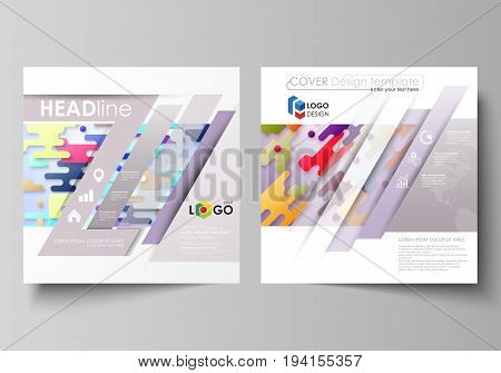 Business templates for square design brochure, magazine, flyer, booklet or annual report. Leaflet cover, abstract flat layout, easy editable vector. Bright color lines and dots, colorful minimalist backdrop with geometric shapes forming beautiful minimali