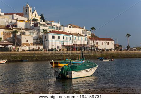 FERRAGUDO, PORTUGAL - APRIL 24, 2017: Picturesque view of Ferragudo fishing village in Algarve, Portugal