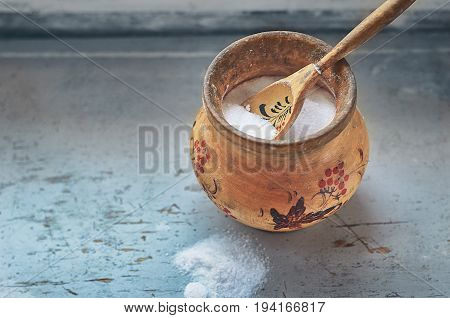 Cooking salt in a wooden painted jar