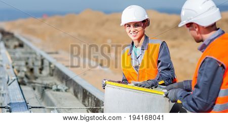 builder work block brick concrete row ourside
